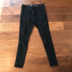 high waisted distressed jeans